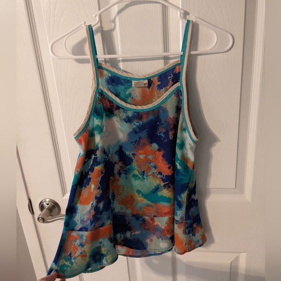 Self Esteem Tops - Colorful Abstract Tank Top from Self Esteem with Peplum Style Ruffle Size Small